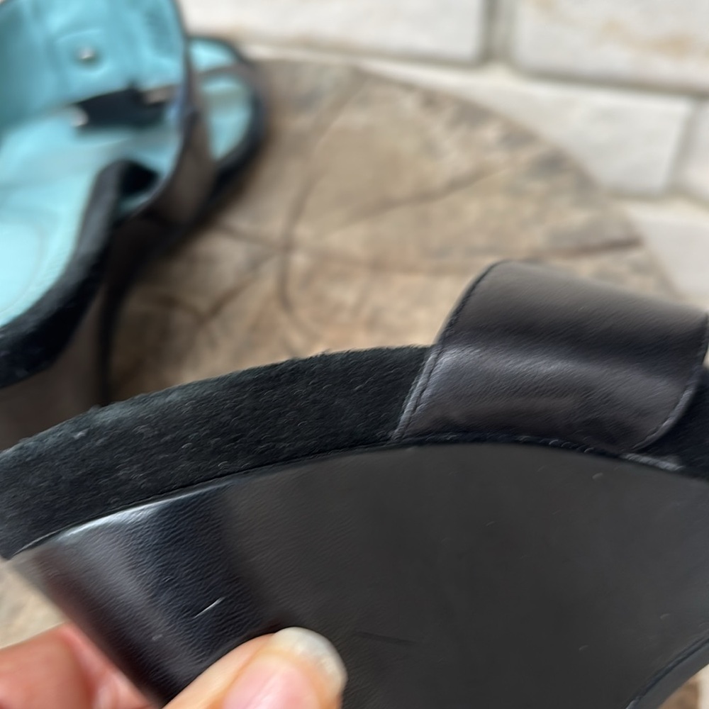 Rockport Black Leather & Suede Wedge Slip on Sandals - Picture 6 of 11